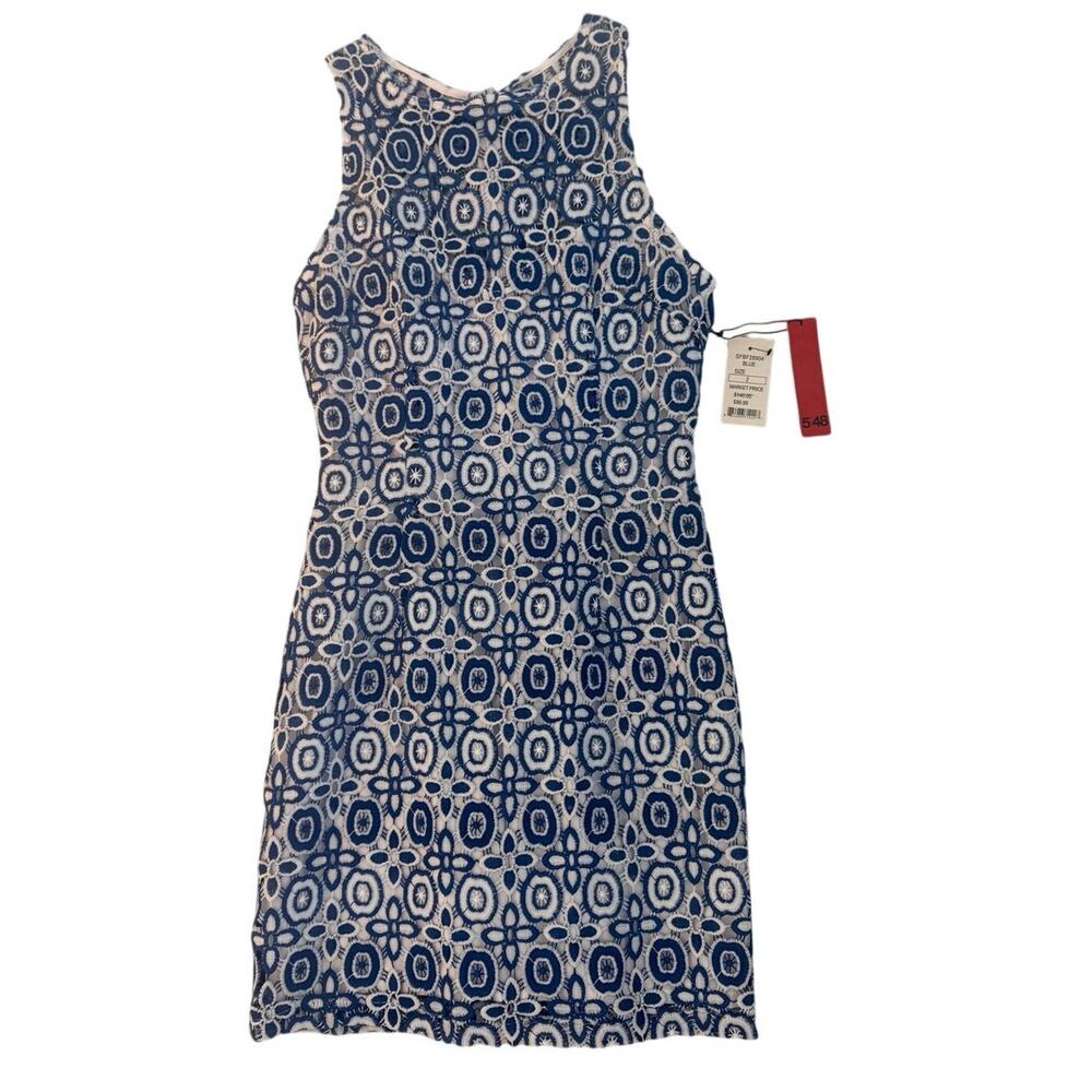 5/48 Blue Medallion Print Sheath Dress Size 2
